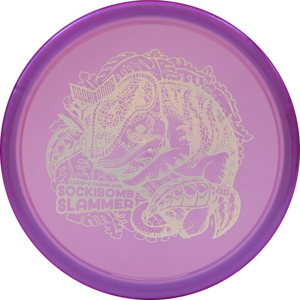 Dynamic Discs Lucid-X Chameleon Glimmer SockiBomb Slammer Putter with Ricky Wysocki Lizard Team Series 2023 Stamp - Speed 3