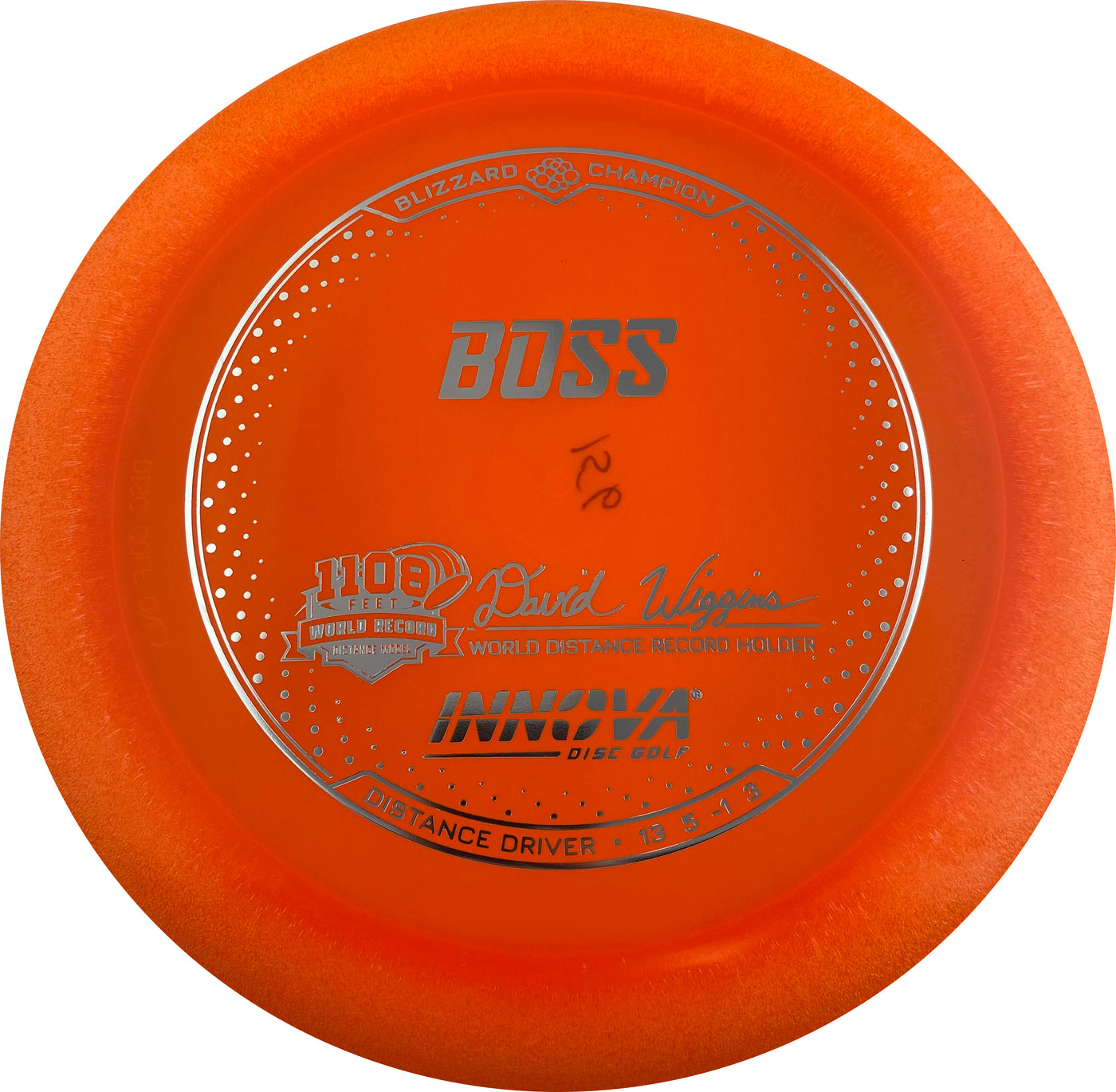 Innova Champion Blizzard Boss Distance Driver with 1108 Feet - David Wiggins - World Distance Record Holder Stamp - Speed 13