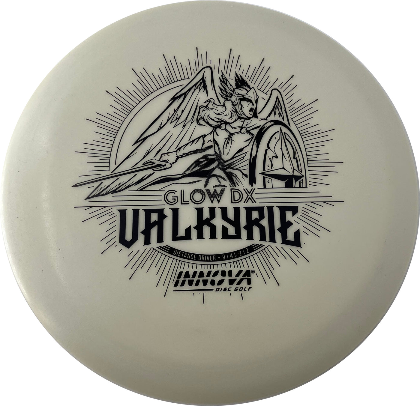 Innova DX Glow Valkyrie Distance Driver with Burst Logo Stock Character Stamp - Speed 9