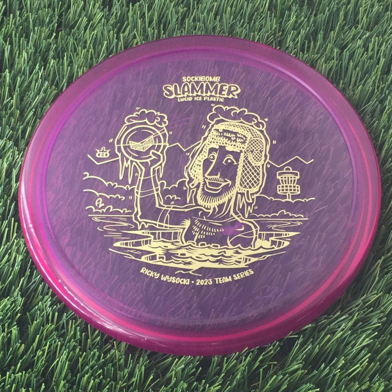 Dynamic Discs Lucid Ice SockiBomb Slammer with Ricky Wysocki Ice Bath 2023 Team Series Stamp - 175g - Translucent Purple