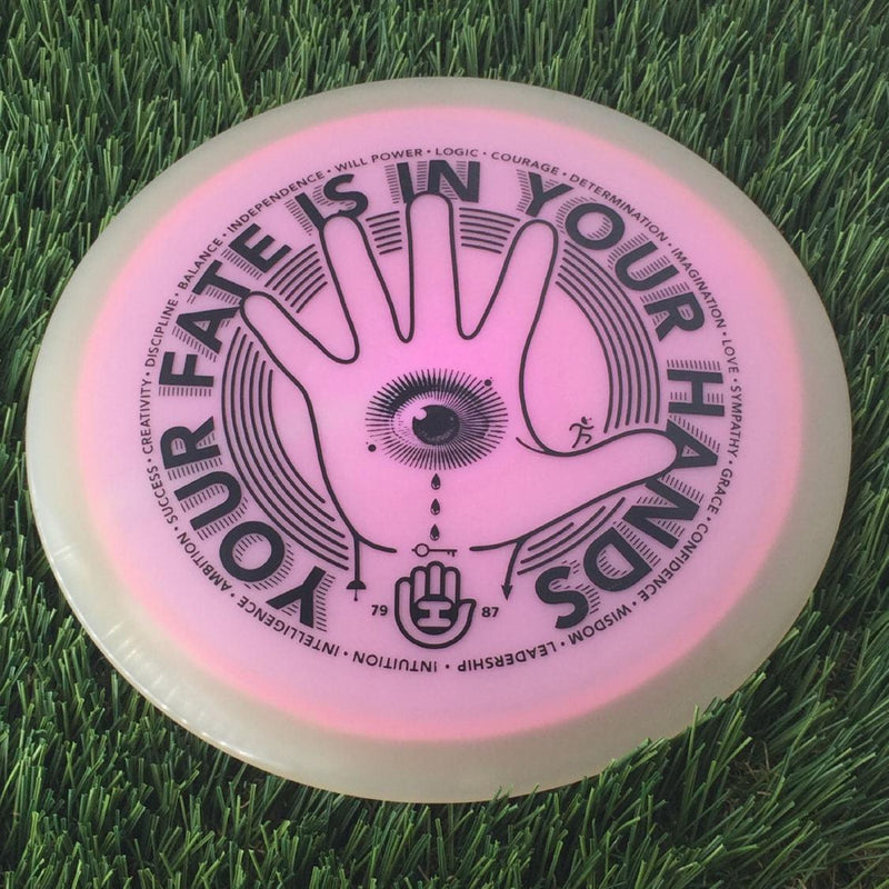 Dynamic Discs Lucid Moonshine Orbit Felon with HSCo - Your Fate Is In Your Hands Stamp - 173g - Translucent Pink