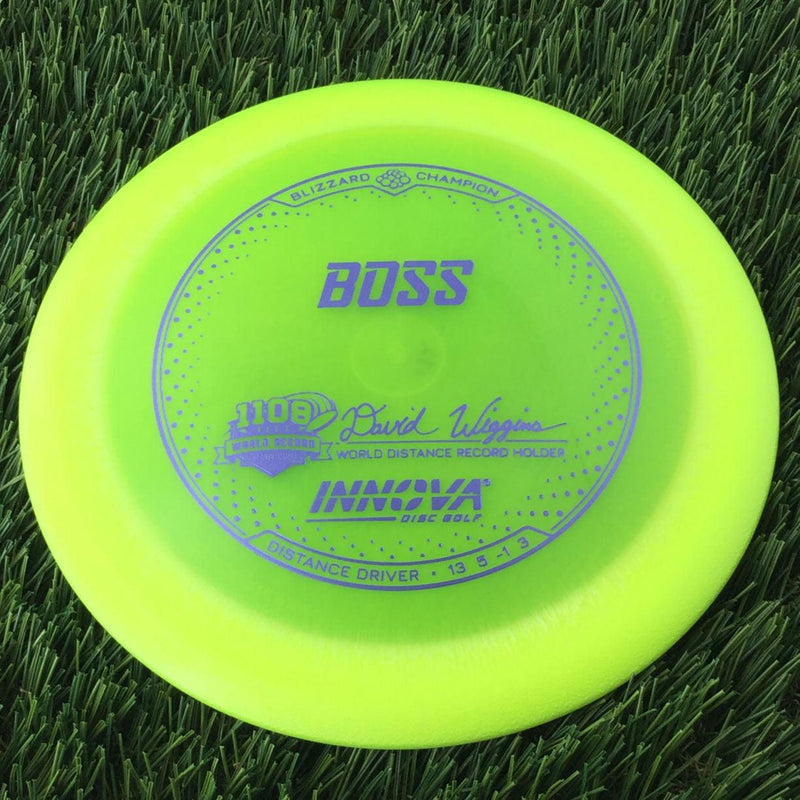 Innova Champion Blizzard Boss with 1108 Feet - David Wiggins - World Distance Record Holder Stamp - 131g - Translucent Yellow