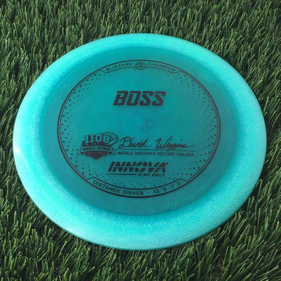 Innova Champion Blizzard Boss with 1108 Feet - David Wiggins - World Distance Record Holder Stamp - 155g - Translucent Teal Green