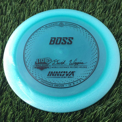 Innova Champion Blizzard Boss with 1108 Feet - David Wiggins - World Distance Record Holder Stamp - 145g - Translucent Blue