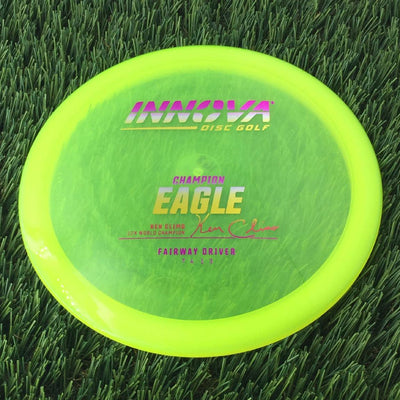 Innova Champion Eagle with Ken Climo 12X World Champion Signature Burst Logo Stock Stamp - 168g - Translucent Yellow