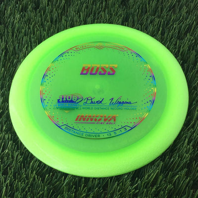 Innova Champion Blizzard Boss with 1108 Feet - David Wiggins - World Distance Record Holder Stamp- 141 Green