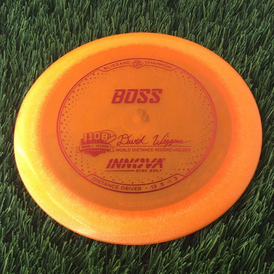 Innova Champion Blizzard Boss with 1108 Feet - David Wiggins - World Distance Record Holder Stamp- 155 Orange